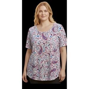 Talbots Plus Size 3X Paisley Print Tee Short Sleeves Cotton Knit Stretch